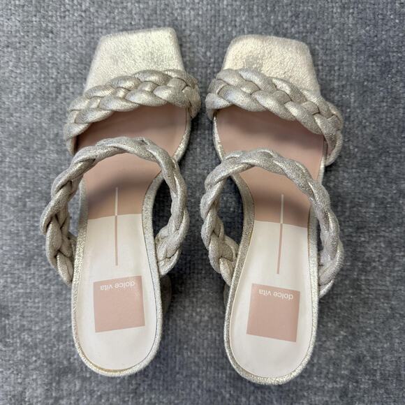 Dolce Vita Shoes Womens Size 7.5 Gold Heels Braided Sandals Block Party Chic - Picture 5 of 12